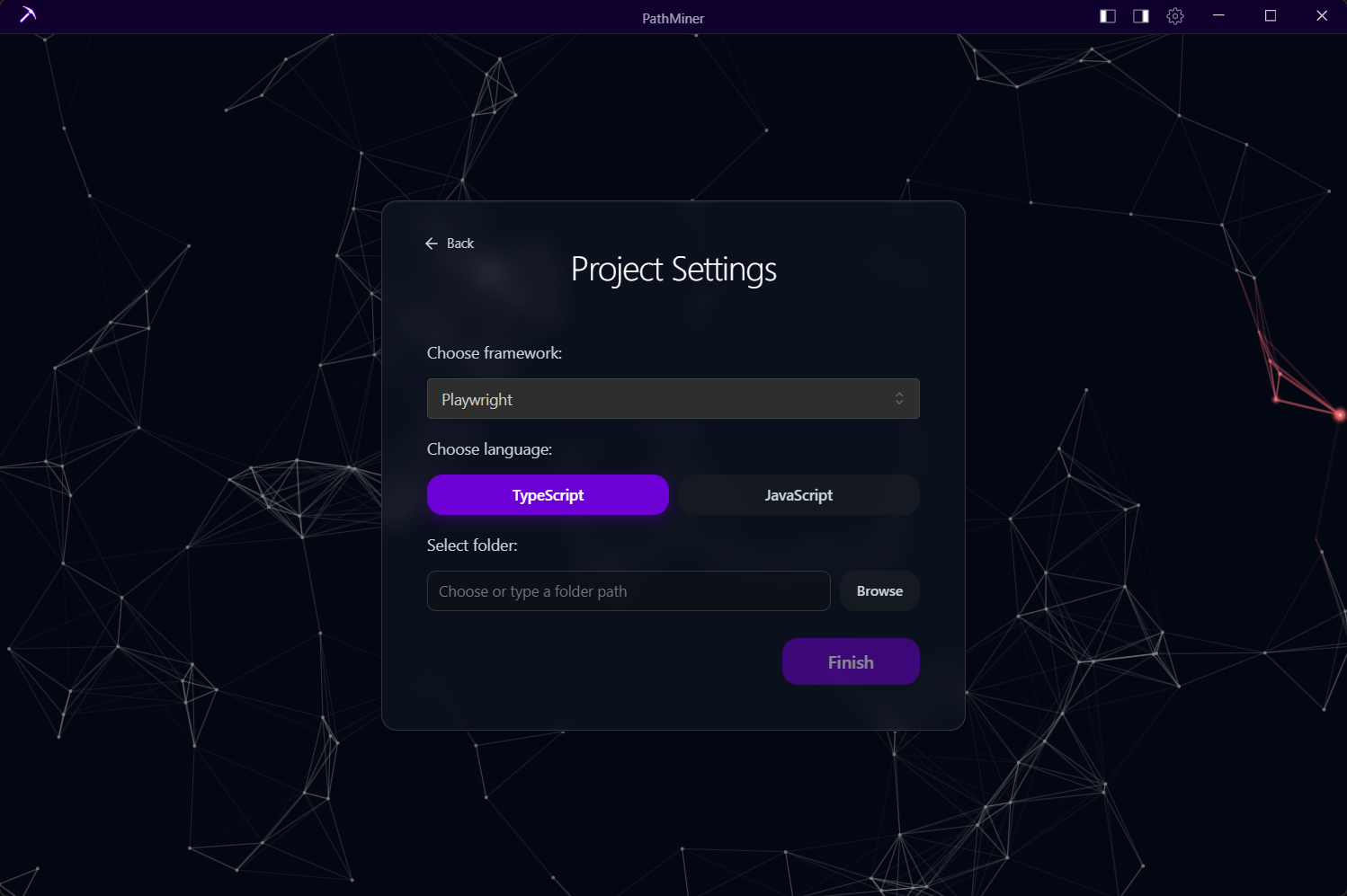 Create new project screen - step 2